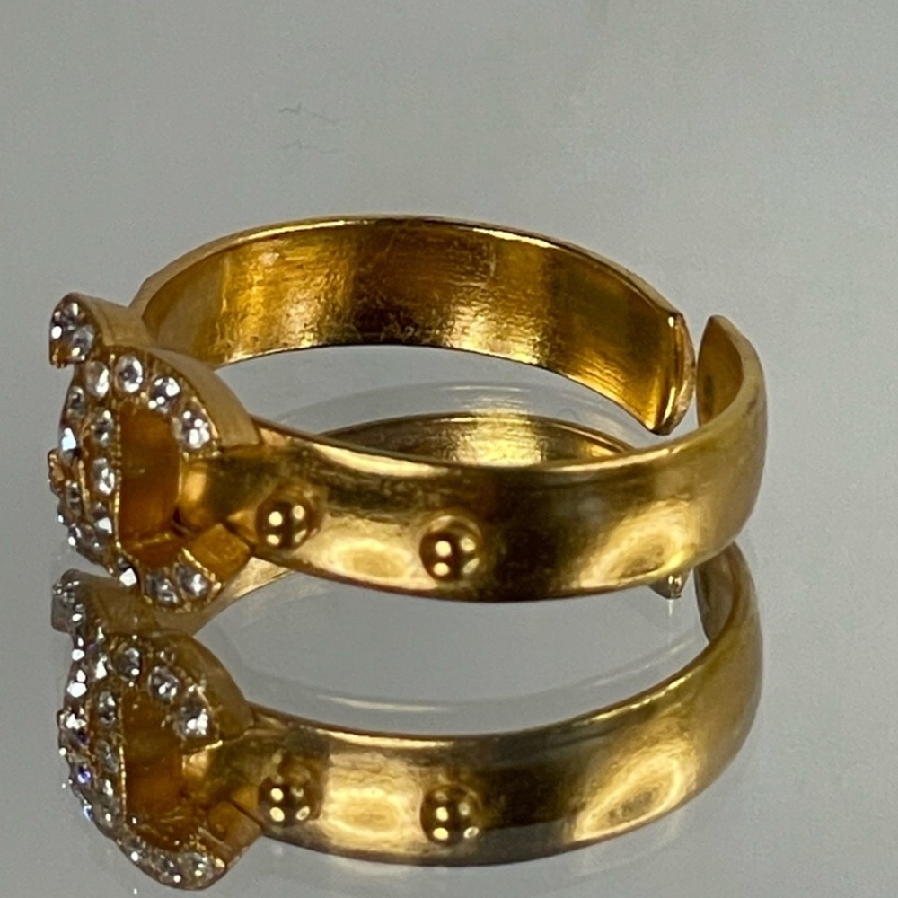 Chanel Vintage 24 Carat Plated Gold Crystal-Embellished Ring - Picture 4 of 12